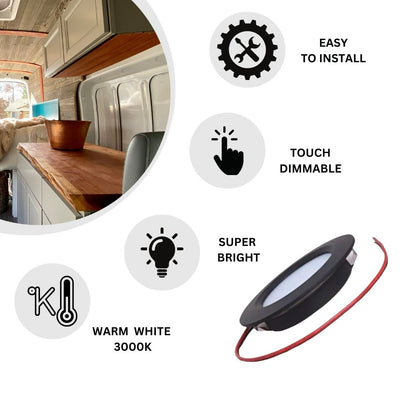 LED 12V Spot Light Touch Switch Dimmable Caravan Motorhome Boat Black Downlight